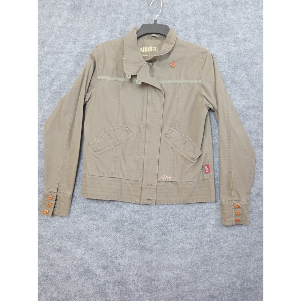 Addict Outerwear Jacket Womens M Beige Cotton Blend Moto Military Style